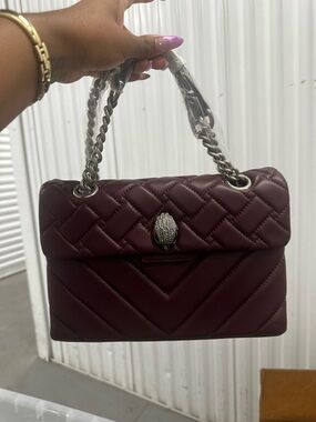 Kurt Geiger Quilted Shoulder Bag in Burgundy with Silver Chain